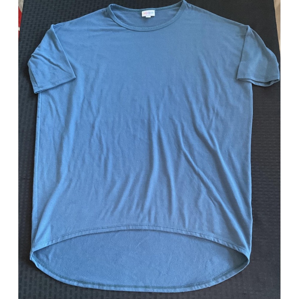 LuLaRoe Shirt Womens XXS‎ Blue High Low Hem Short Sleeve Crewneck Made in USA
